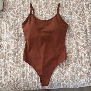 P'tula Brown Scoop Neck Sleeveless Bodysuit